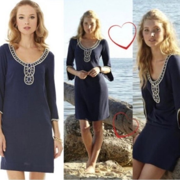 Lilly Pulitzer Dresses & Skirts - Lilly Pulitzer Sarah True Navy
Beaded Embellished Tunic 3/4 sleeve! Size XS